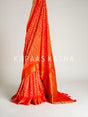 Pure Kanjivaram Silk Bandhani Saree, Orange Bandhani Kanjivaram Saree, Hand-Tied Bandhej Silk Saree, Kapaas Katha Silk Sarees, Authentic Bandhani Sarees Online
