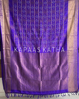 Vasundhara Silk Bandhani Saree, Pure Silk Violet Bandhani Saree, Gold Zari Checks Bandhej Saree, Kapaas Katha Designer Sarees, Authentic Bandhani Silk Saree Online