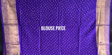Vasundhara Silk Bandhani Saree, Pure Silk Violet Bandhani Saree, Gold Zari Checks Bandhej Saree, Kapaas Katha Designer Sarees, Authentic Bandhani Silk Saree Online