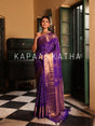 Vasundhara Silk Bandhani Saree, Pure Silk Violet Bandhani Saree, Gold Zari Checks Bandhej Saree, Kapaas Katha Designer Sarees, Authentic Bandhani Silk Saree Online