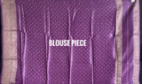 Buy pure Vasundhara silk Bandhani saree in royal magenta purple with gold zari leaf motifs & silver zari border. Authentic handwoven luxury online at Kapaas Katha.