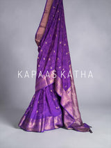 Vasundhara Silk Bandhani Saree, Pure Silk Purple Bandhani Saree, Hand-Tied Bandhej Silk Saree, Kapaas Katha Designer Sarees, Authentic Silk Sarees Online
