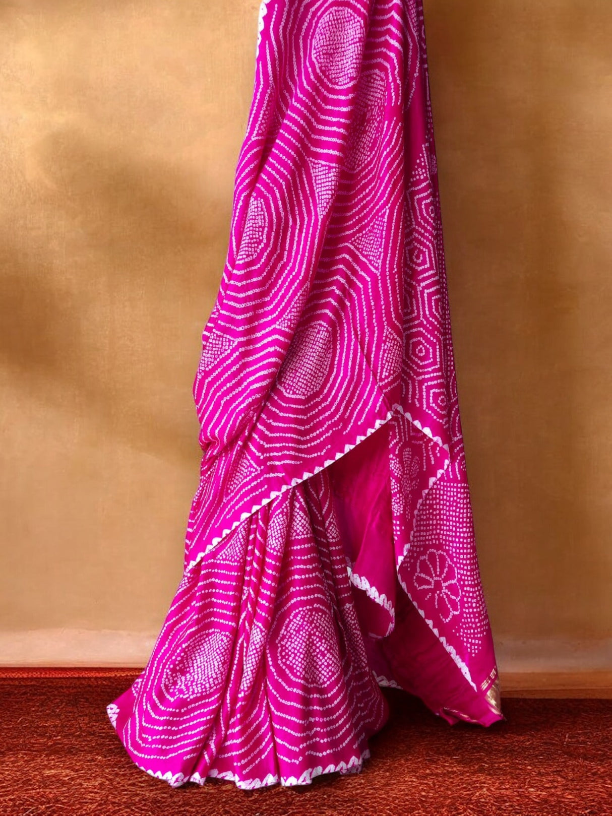 Hot Pink Pure Gajji Silk Bandhani Saree