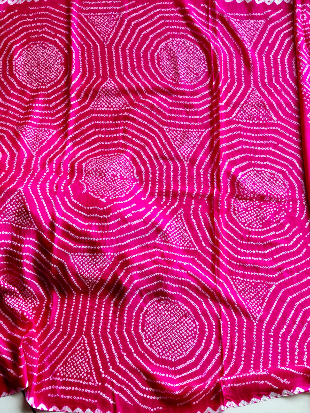 Hot Pink Pure Gajji Silk Bandhani Saree