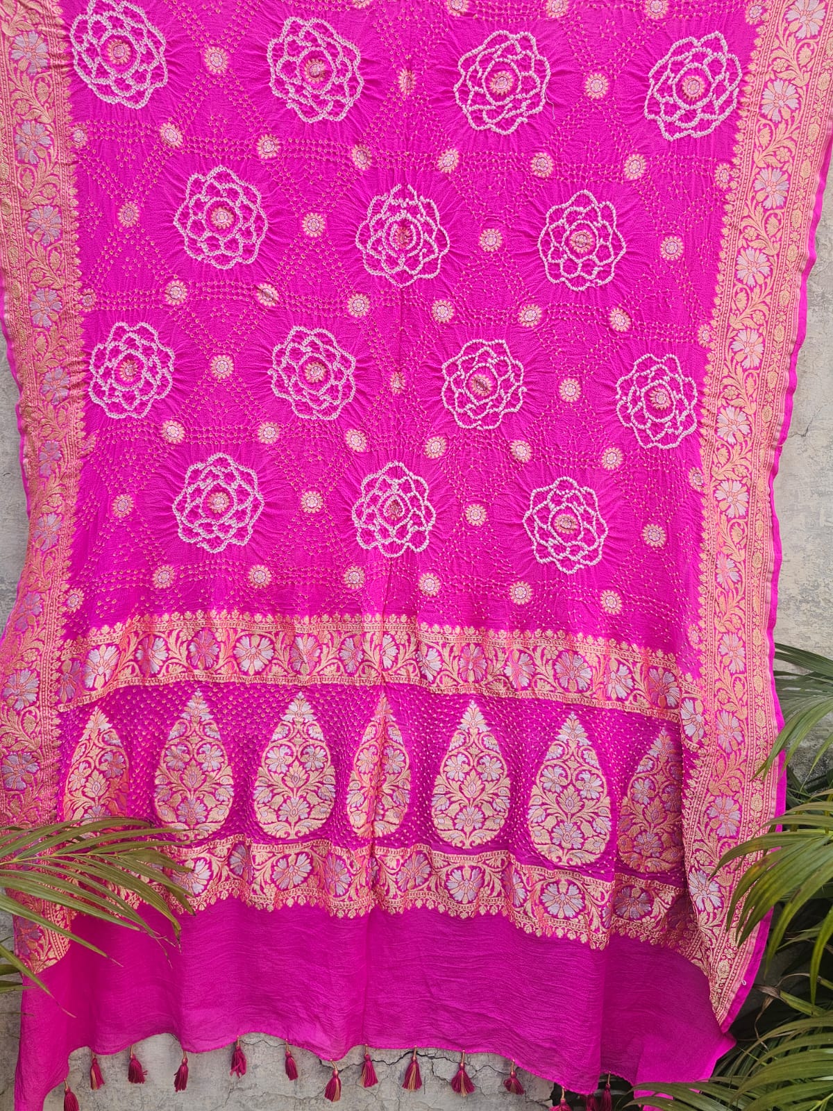 Hot Pink Pure Banarsi Georgette Bandhani Dupatta