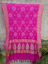 Hot Pink Pure Banarsi Georgette Bandhani Dupatta