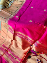 Handloom Parrot Theme Hot Pink Silk Paithani Dupatta