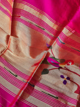 Handloom Parrot Theme Hot Pink Silk Paithani Dupatta