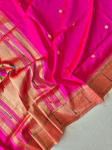 Handloom Parrot Theme Hot Pink Silk Paithani Dupatta