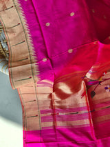 Handloom Parrot Theme Hot Pink Silk Paithani Dupatta