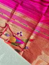 Handloom Parrot Theme Hot Pink Silk Paithani Dupatta