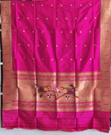 Handloom Parrot Theme Hot Pink Silk Paithani Dupatta