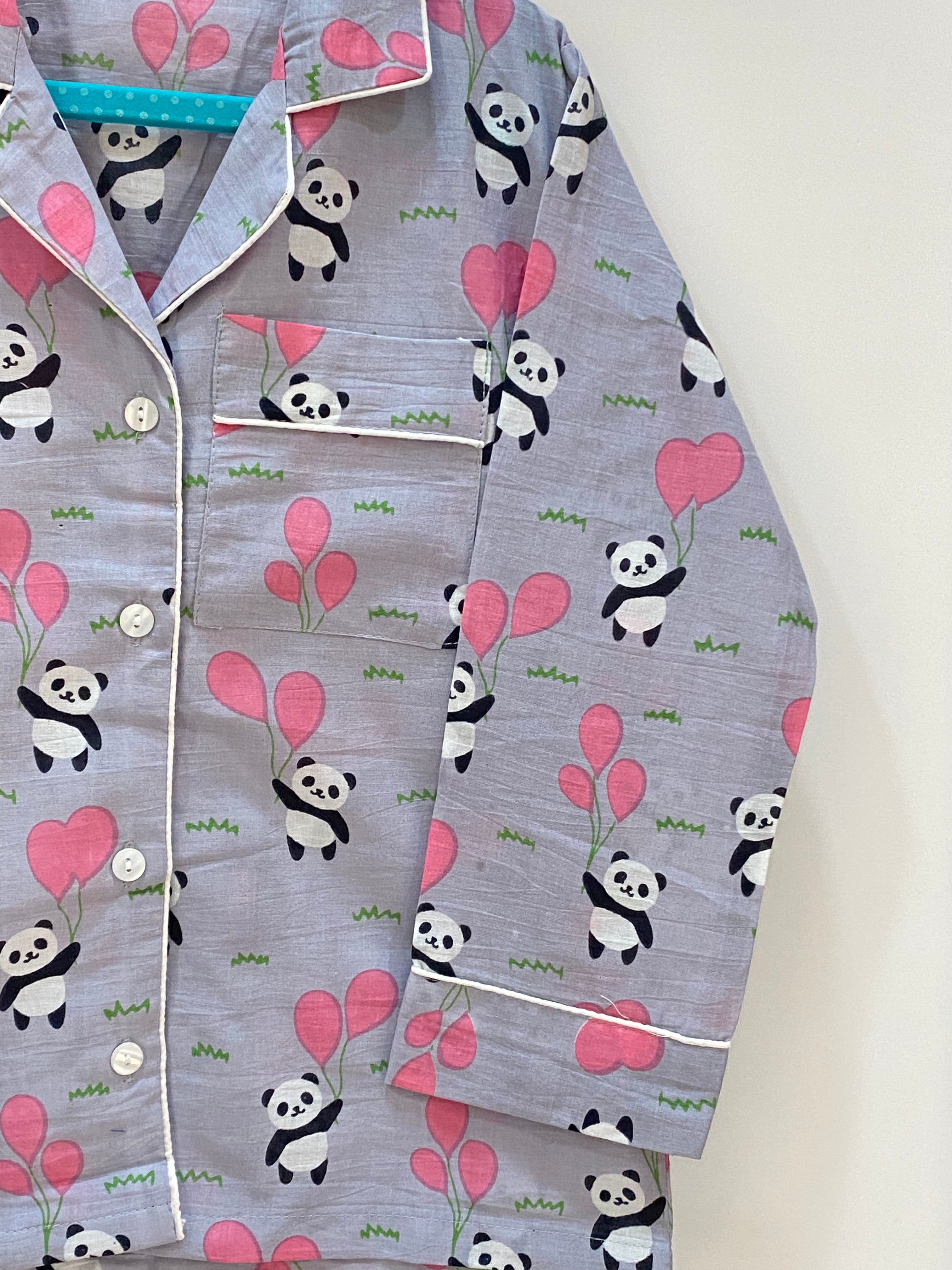 Grey Panda Kids Night Suit Set