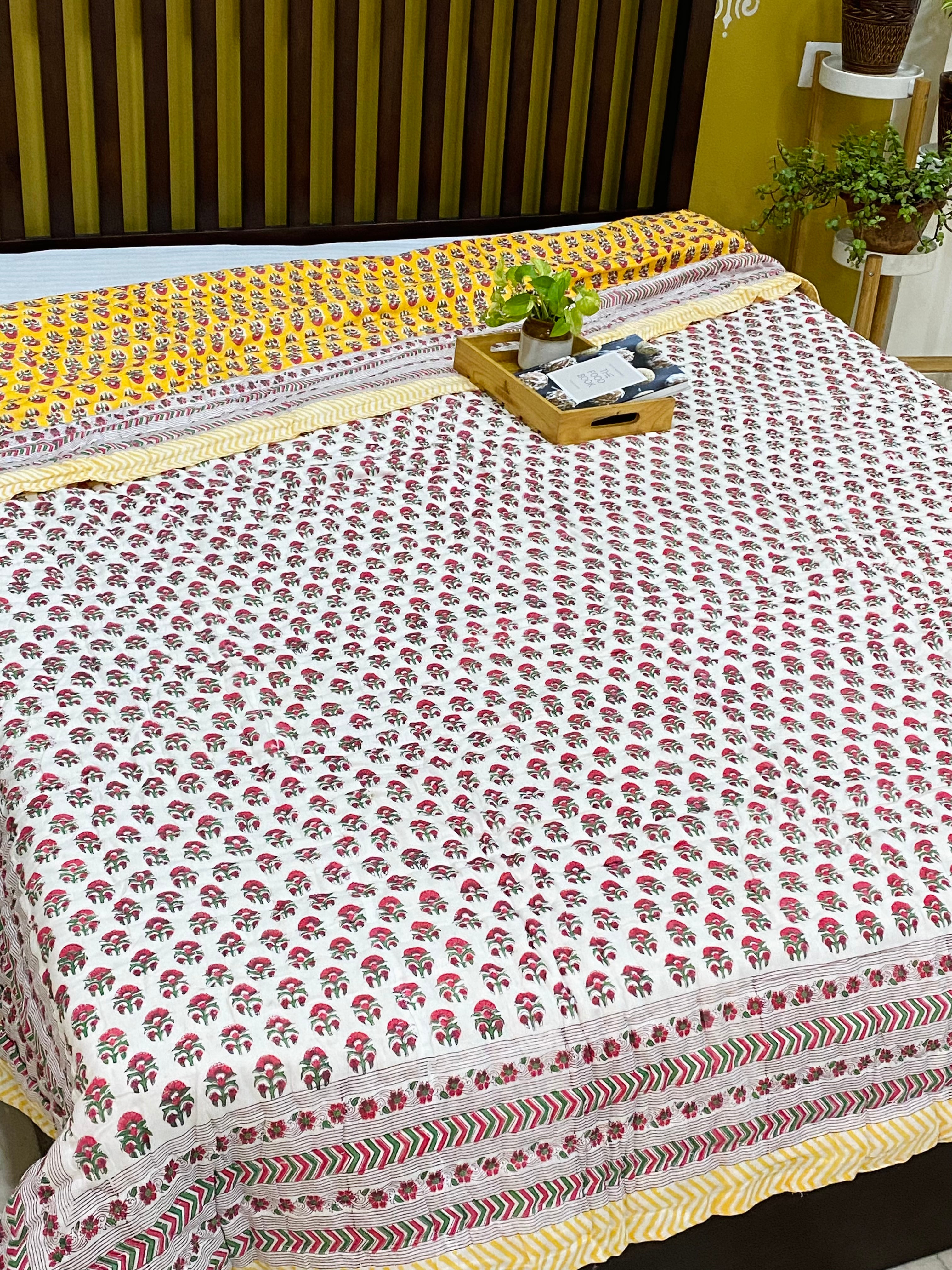 HandBlock Printed Mulmul Reversible Quilt- King Size (108*108 inches)