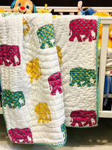 Elephant Blockprint Kids Quilt