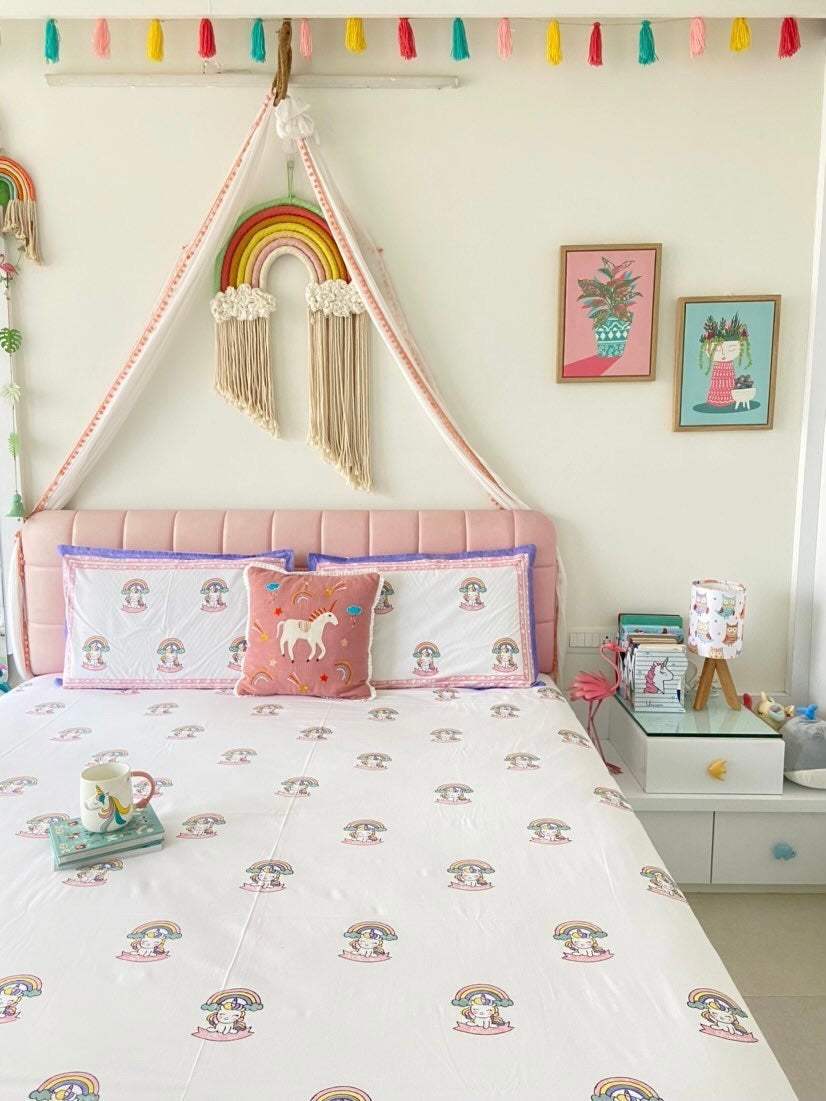 Unicorn Blockprint Cotton Bedsheet