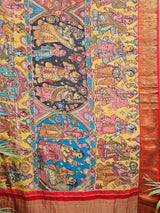 Indian Mythological Theme Pure Kanjivaram Silk Kalamkari Saree