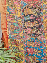 Indian Mythological Theme Pure Kanjivaram Silk Kalamkari Saree