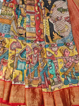 Indian Mythological Theme Pure Kanjivaram Silk Kalamkari Saree