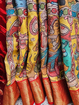 Indian Mythological Theme Pure Kanjivaram Silk Kalamkari Saree