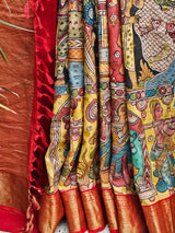 Indian Mythological Theme Pure Kanjivaram Silk Kalamkari Saree