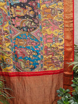 Indian Mythological Theme Pure Kanjivaram Silk Kalamkari Saree