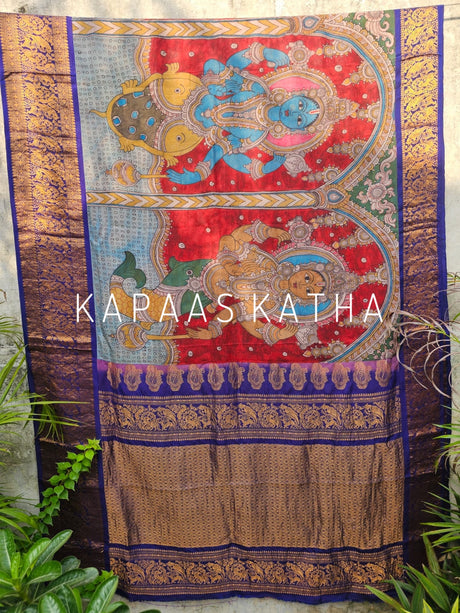 Authentic Kalamkari Kanjivaram Silk Saree | Kapaas Katha