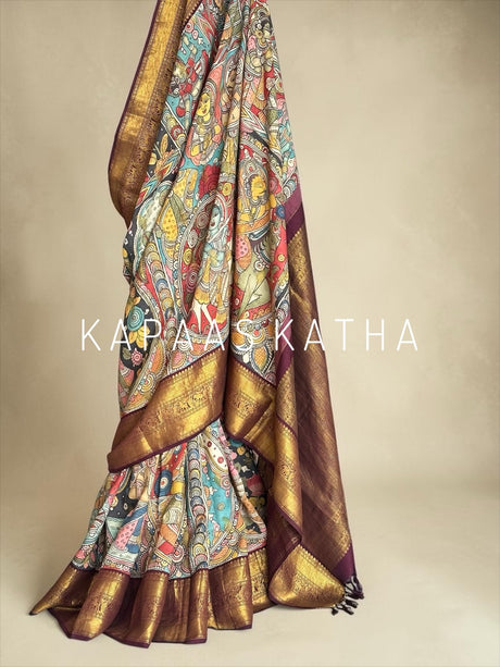 itihaasa-katha-handloom-kalamkari-kanjivaram-silk-saree