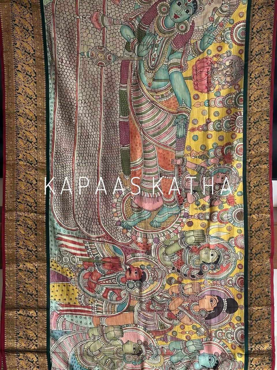 Handpainted Penkalamkari Kanjivaram Silk Saree | Kapaas Katha