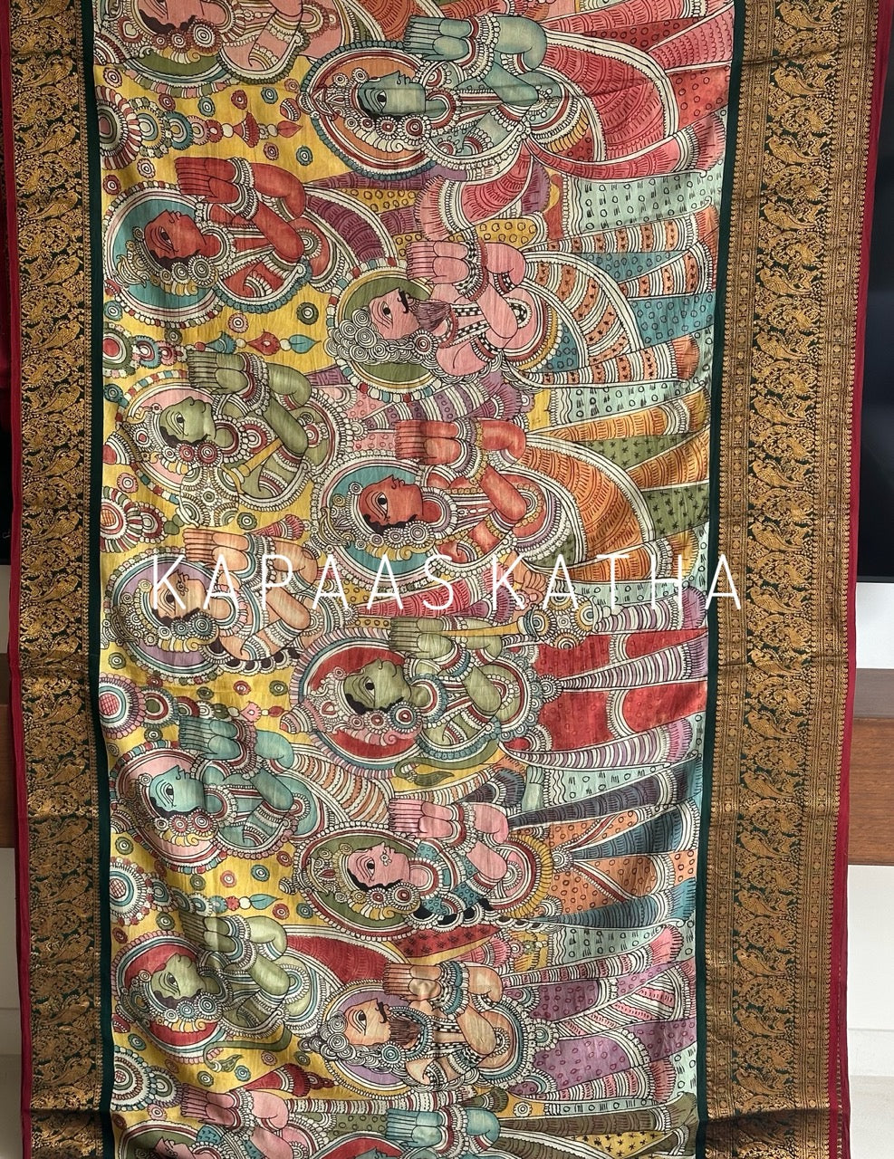 Handpainted Penkalamkari Kanjivaram Silk Saree | Kapaas Katha