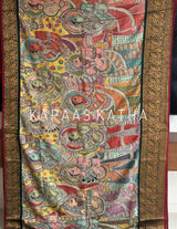 Handpainted Penkalamkari Kanjivaram Silk Saree | Kapaas Katha