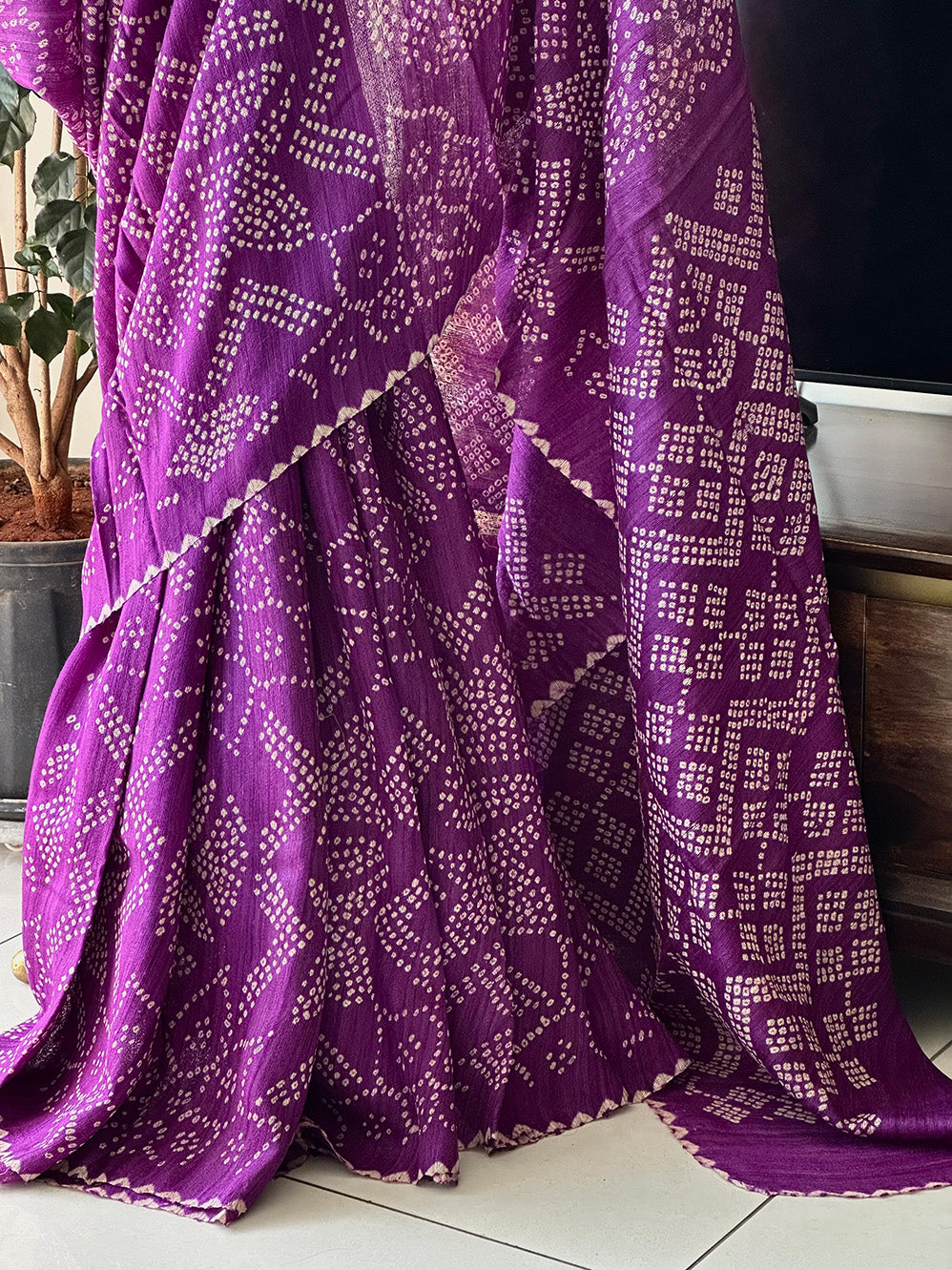 Jamun Desi Tussar Silk Bandhani Saree