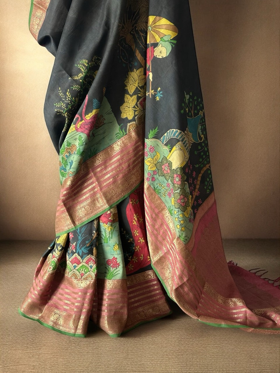 japanese-theme-pure-silk-kanchipattu-kalamkari-saree