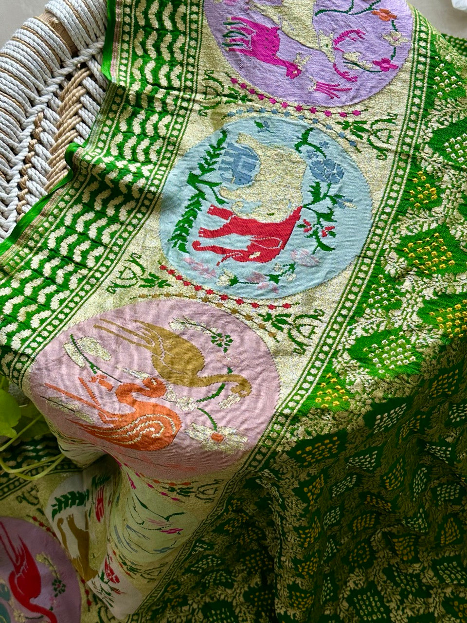 jungle-theme-pure-banarasi-georgette-meenakari-bandhani-dupatta