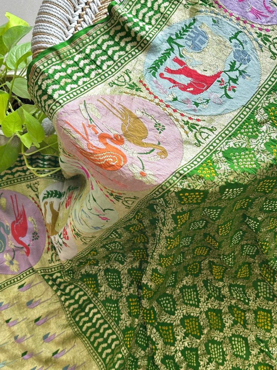 jungle-theme-pure-banarasi-georgette-meenakari-bandhani-dupatta