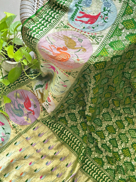 jungle-theme-pure-banarasi-georgette-meenakari-bandhani-dupatta