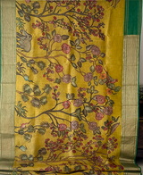 Floral theme Organza Cotton silk Kalamkari saree in Yellow Colour