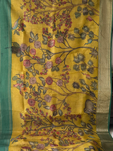 Floral theme Organza Cotton silk Kalamkari saree in Yellow Colour