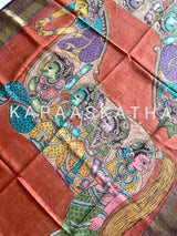 kalamkari-art-depicting-pancha-naari-turaga-horse-kanjeevaram-silk-dupatta-kapaaskatha
