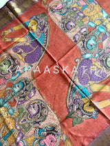 kalamkari-art-depicting-pancha-naari-turaga-horse-kanjeevaram-silk-dupatta-kapaaskatha