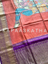 kalamkari-art-depicting-pancha-naari-turaga-horse-kanjeevaram-silk-dupatta-kapaaskatha