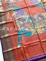 kalamkari-art-depicting-pancha-naari-turaga-horse-kanjeevaram-silk-dupatta-kapaaskatha