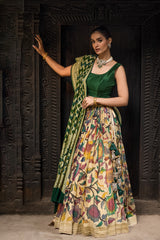 Floral Theme Pure Banarasi Georgette Kalamkari Lehenga with Bandhani Dupatta