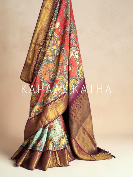 kalamkari-kanjivaram-silk-saree-divine-art-motifs