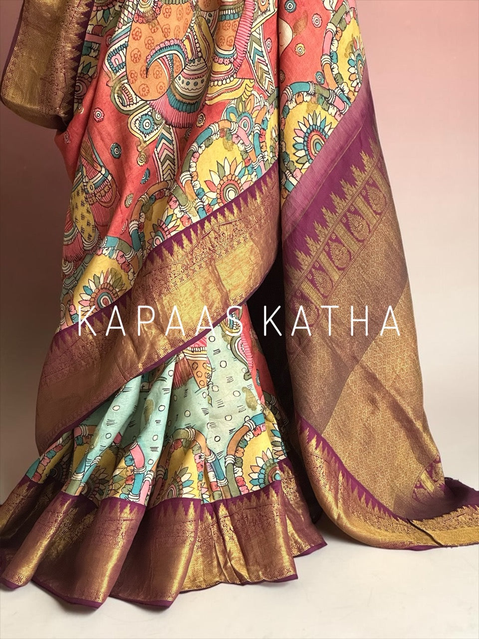 kalamkari-kanjivaram-silk-saree-divine-art-motifs