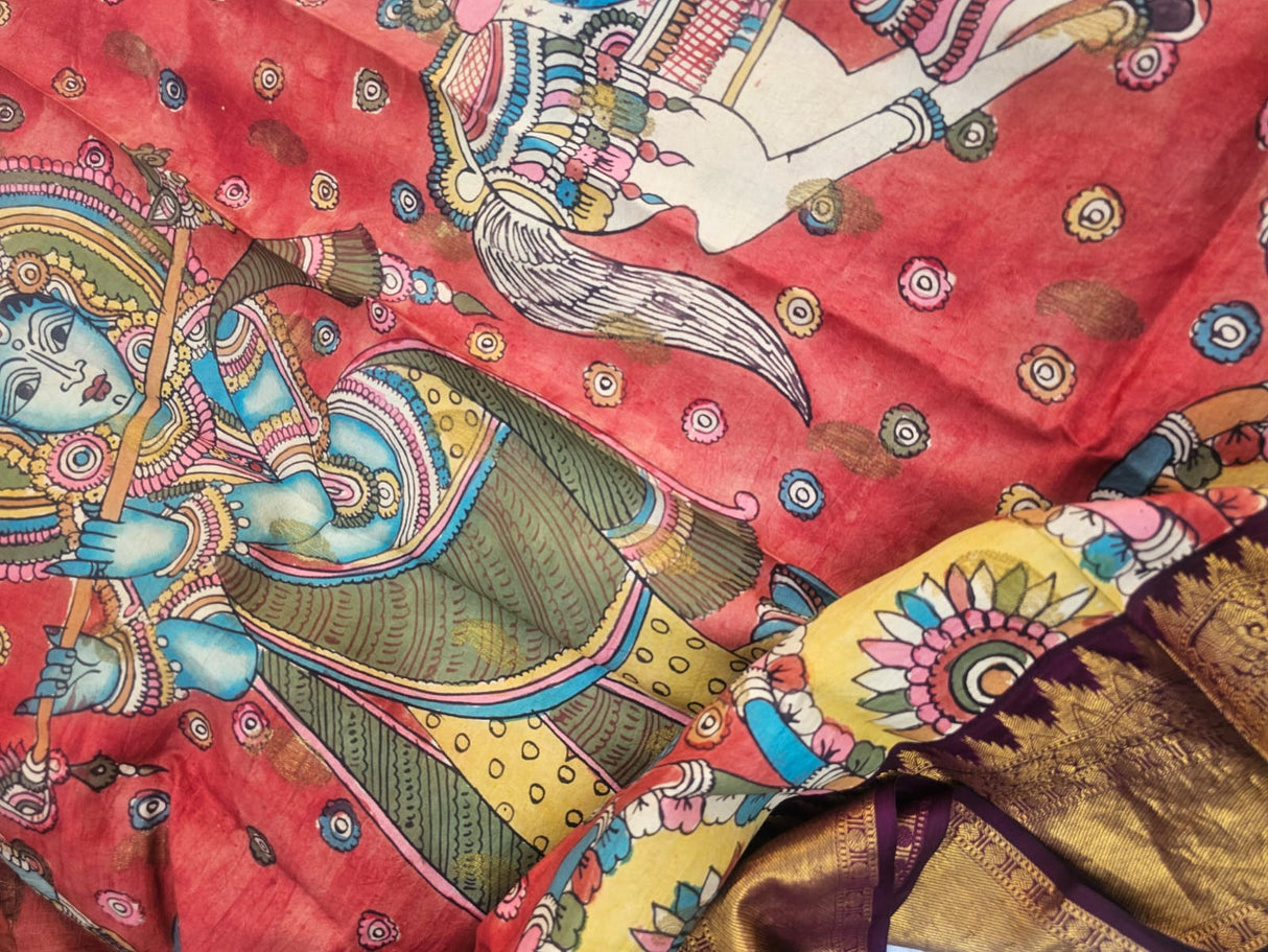 kalamkari-kanjivaram-silk-saree-divine-art-motifs-design