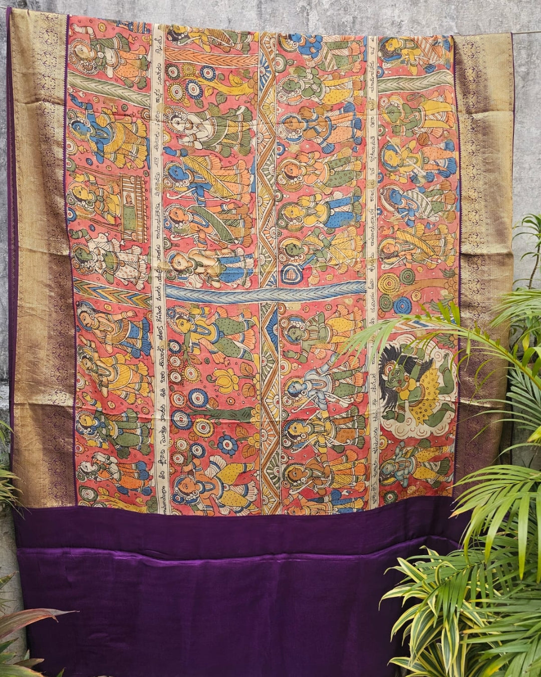 kalamkari-panel-kanjivaram-saree-with-zari-border
