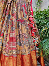 Floral and Peacock Theme Kanchi Pattu Kalamkari Lehenga