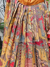 Floral and Peacock Theme Kanchi Pattu Kalamkari Lehenga