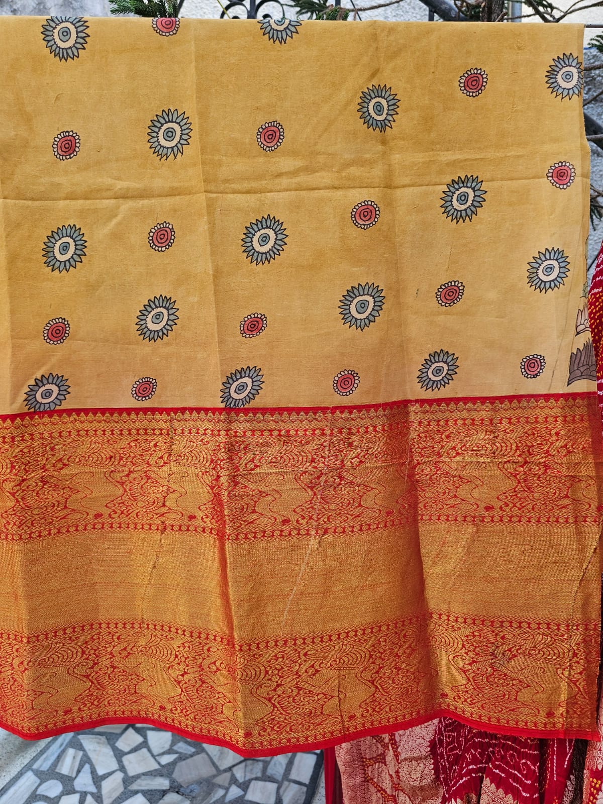 Floral and Peacock Theme Kanchi Pattu Kalamkari Lehenga